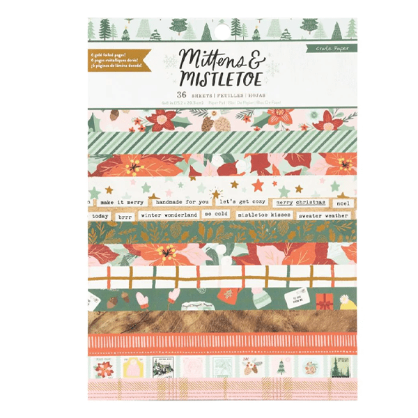CRATE PAPER - SINGLE-SIDED PAPER PAD 6X8 - MITTENS & MISTLETOE