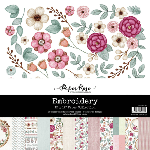 EMBROIDERY 12"X12" 200GSM 12 DISEÑOS DOBLE CARA PAPER COLLECTION PAPER ROSE