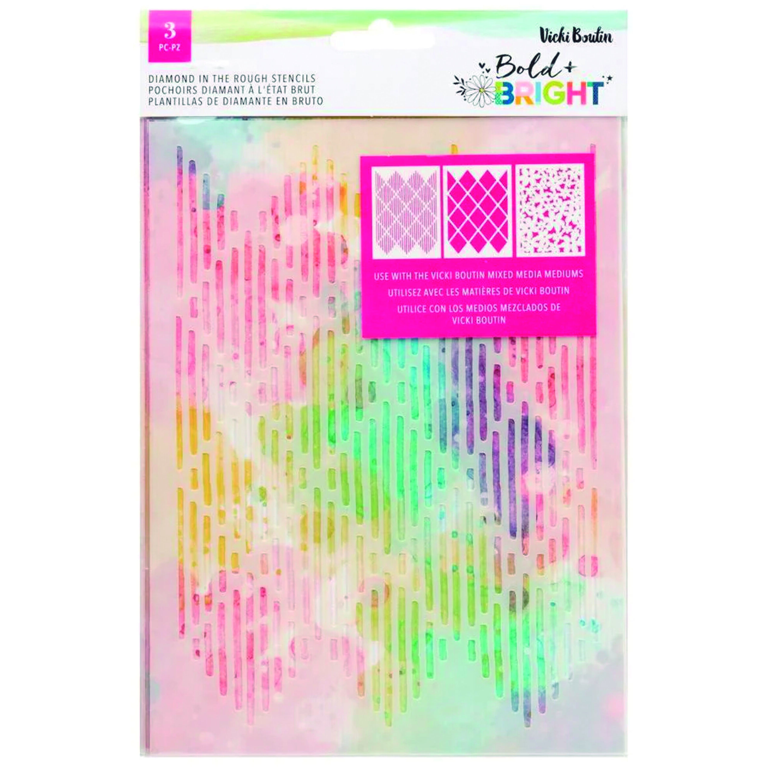 STENCILS DIAMOND IN THE ROUGH (PLANTILLAS DE DIAMANTE EN BRUTO) BOLD+BRIGHT VICKI BOUTIN SET DE 3